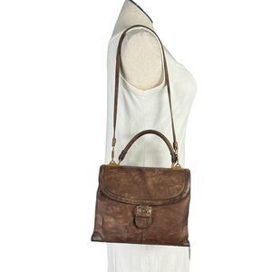 Gold Pfeil Leather Shoulder Bag Brown Medium Top Handle Shoulder Strap Vintage